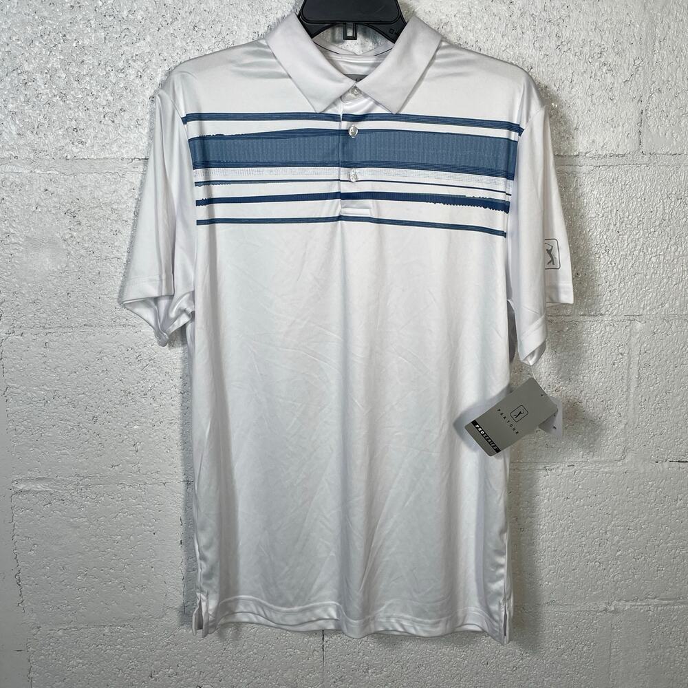PGA TOUR Men's Athletic Fit Terrain print Polo Shirt Bright white small